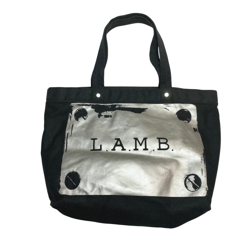 L.A.M.B. Tote Womens OS Black Silver Logo Graphic Canvas Bag Gwen Stefani Rocker